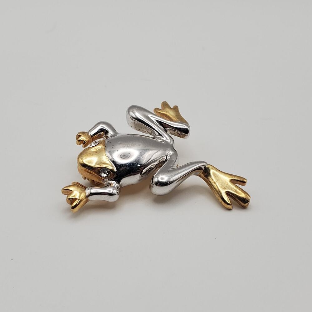 Lady Remington LR Signed Gold & Silver Tone Rhinestones Eyes Frog Brooch Pin